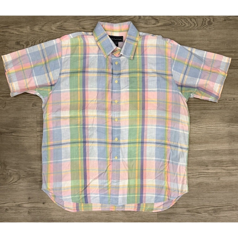 Mark Fore & Strike Shirt Mens XL Pastel Plaid Excellent Short Sleeve Cotton